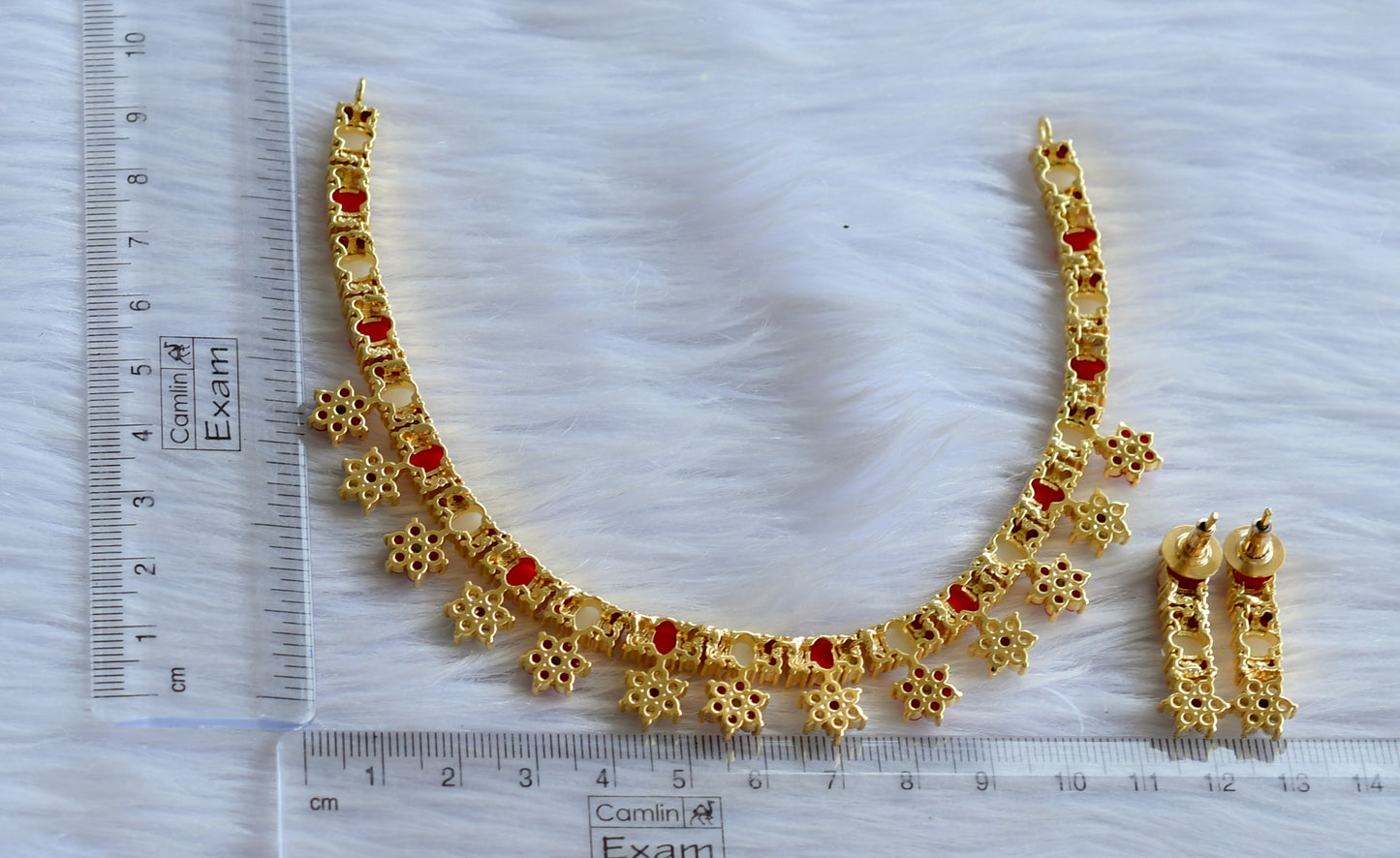 Gold tone coral-pearl flower necklace set dj-44889