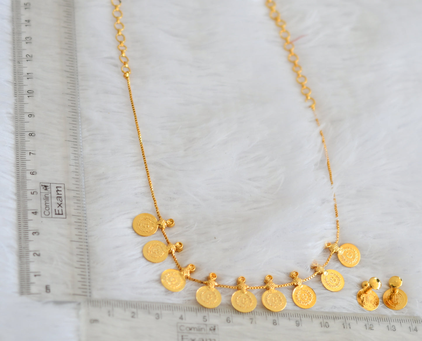 Gold tone pink stone lakshmi coin necklace set dj-50282
