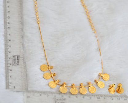 Gold tone pink stone lakshmi coin necklace set dj-50282