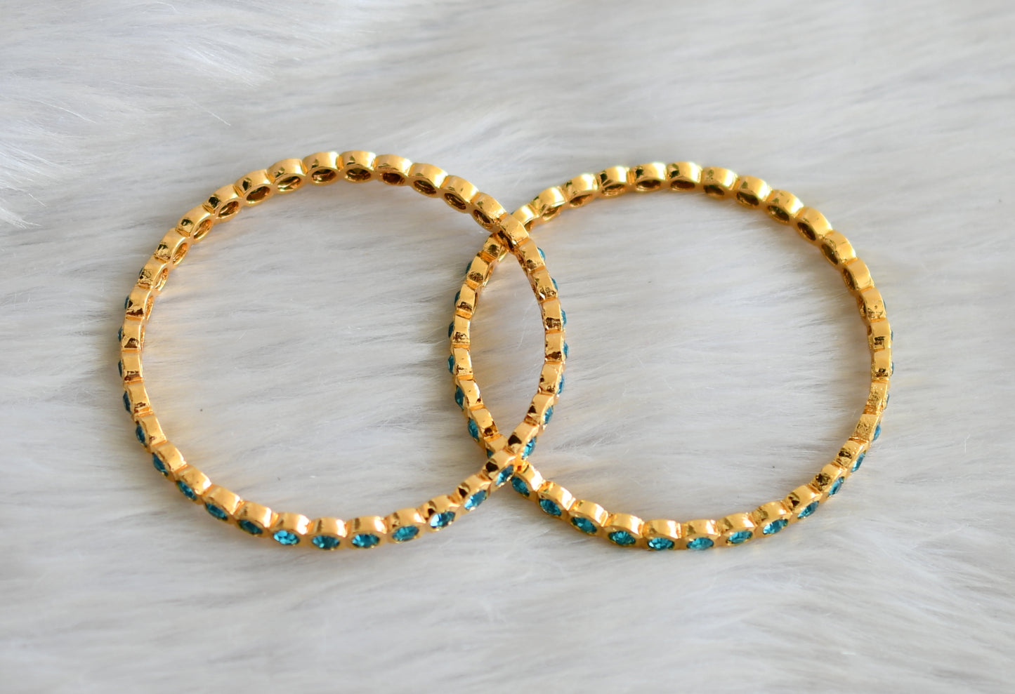 Gold tone sky blue stone south Indian style bangles (2.4) dj-42107