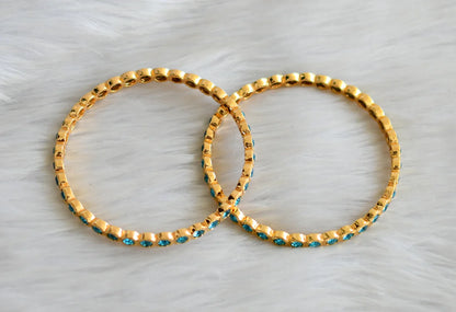 Gold tone sky blue stone south indian style bangles(2.10) dj-49682