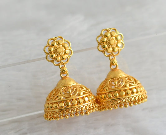 Matte gold tone kerala style flower jhumkka dj-48274