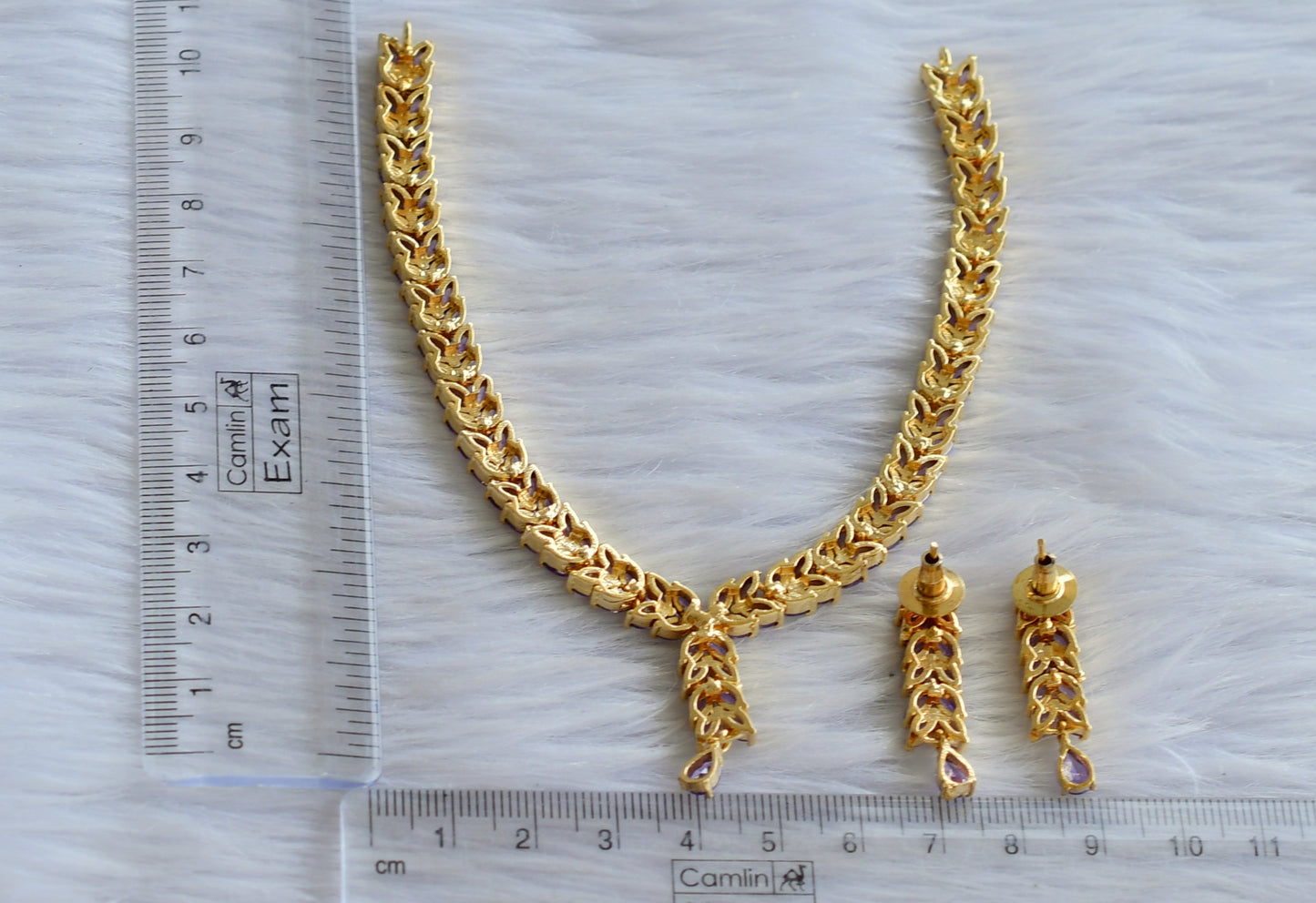 Gold tone ad purple stone leaf necklace set dj-44877
