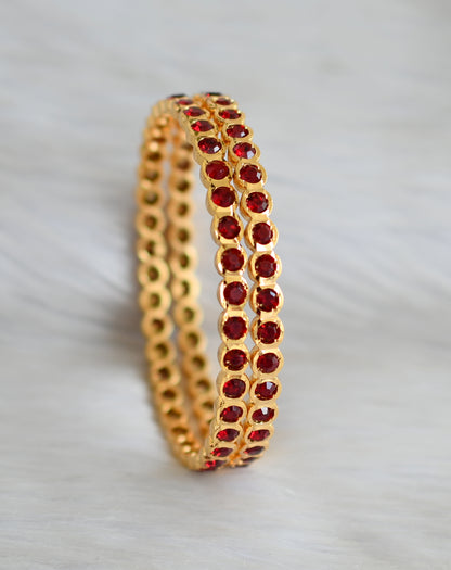 Gold tone maroon stone south Indian style bangles(2.4) dj-42110