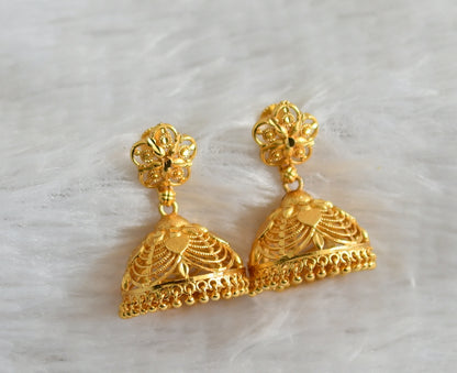 Matte gold tone kerala style flower jhumkka dj-48273