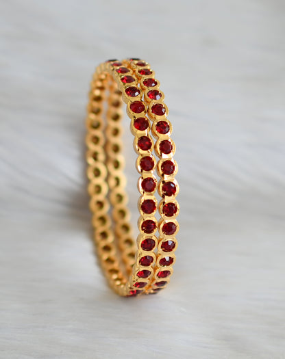 Gold tone maroon stone south Indian style bangles(2.6) dj-42111