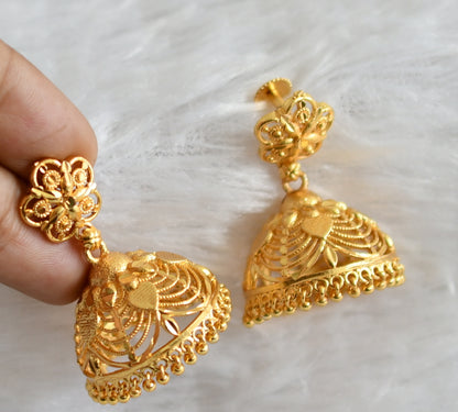 Matte gold tone kerala style flower jhumkka dj-48273