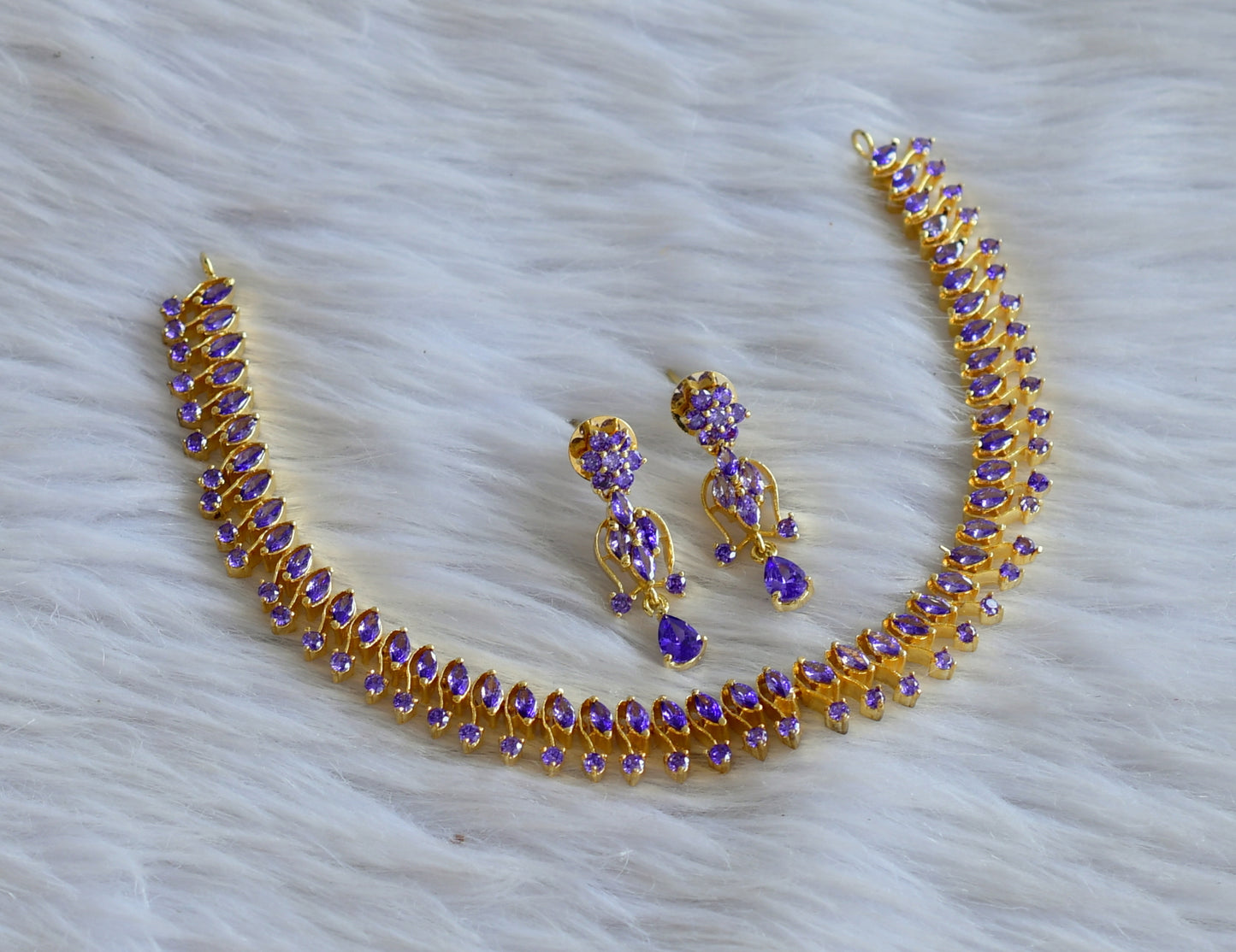 Gold tone ad purple stone necklace set dj-44876
