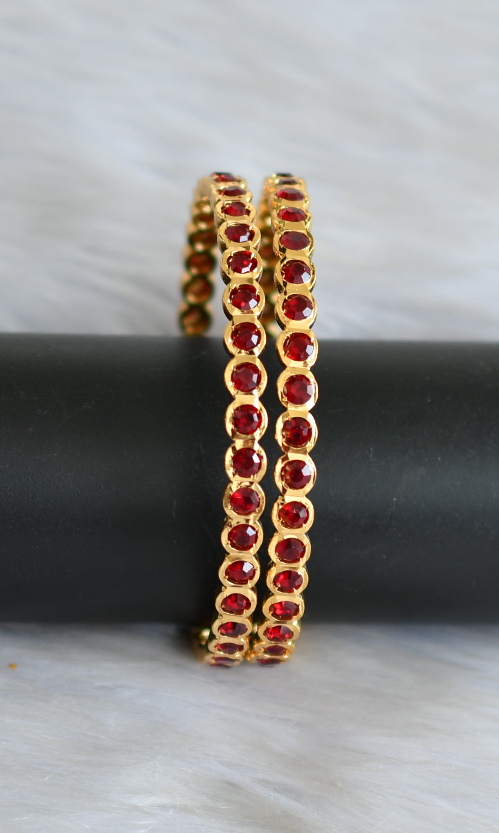 Gold tone maroon stone south Indian style bangles(2.6) dj-42111