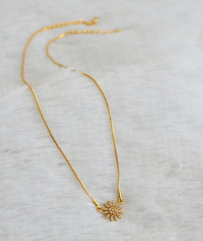Gold tone 18 inches chain with cz white flower pendant dj-50309