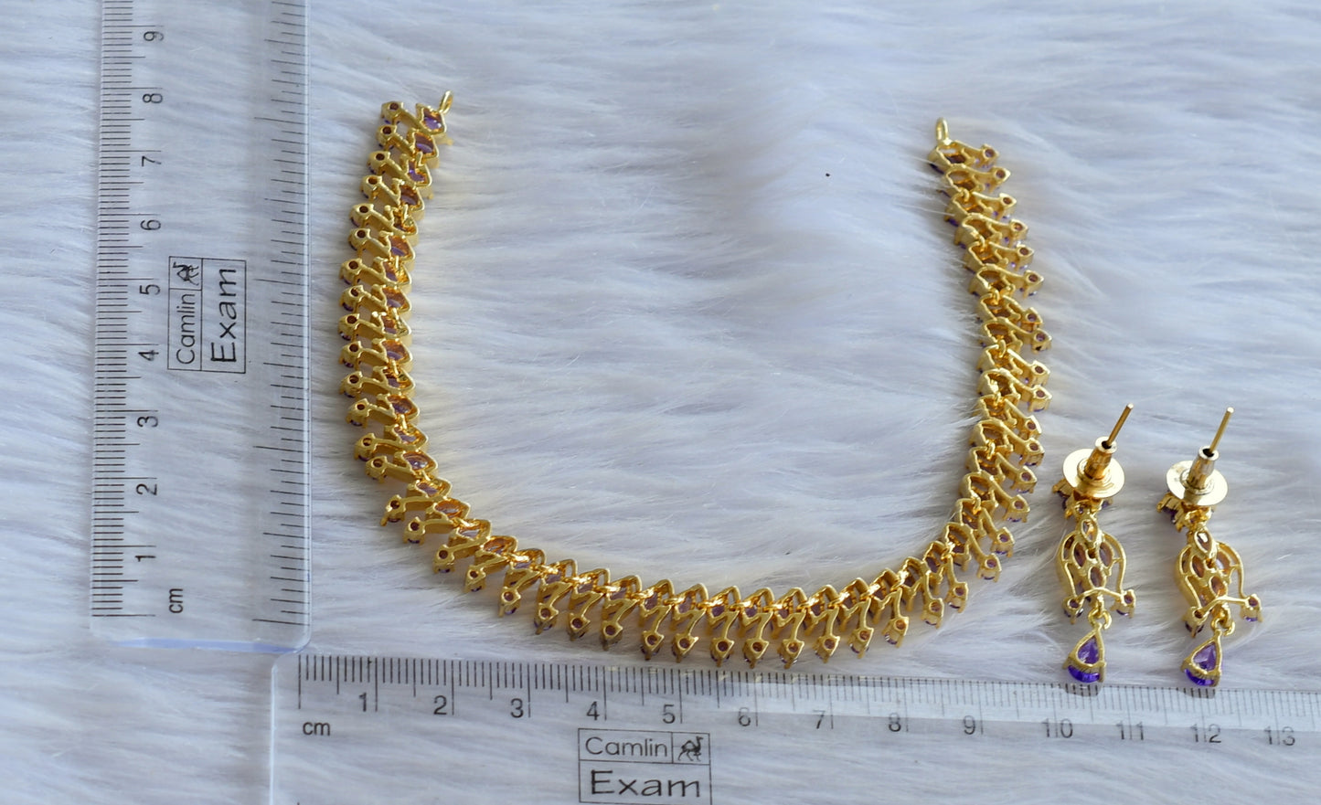 Gold tone ad purple stone necklace set dj-44876