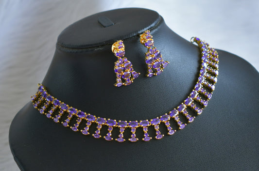 Gold tone ad purple stone necklace set dj-44878