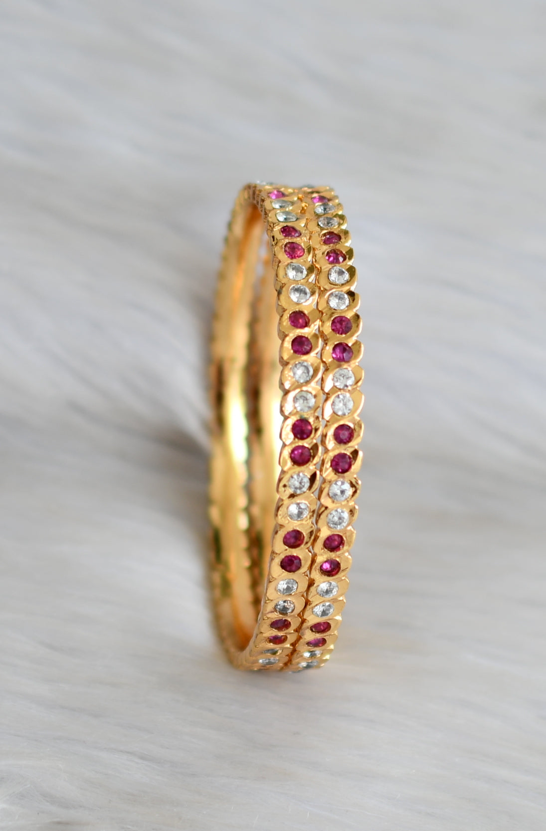 Gold tone ruby-white stone south Indian style bangles(2.4) dj-42113