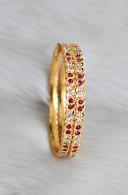 Gold tone ruby-white stone south Indian style bangles(2.4) dj-42113