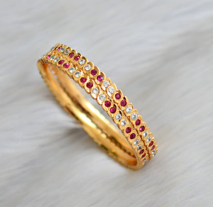 Gold tone ruby-white stone south Indian style bangles(2.4) dj-42113