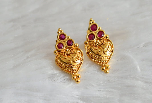 Gold tone pink stone heart earrings dj-48271