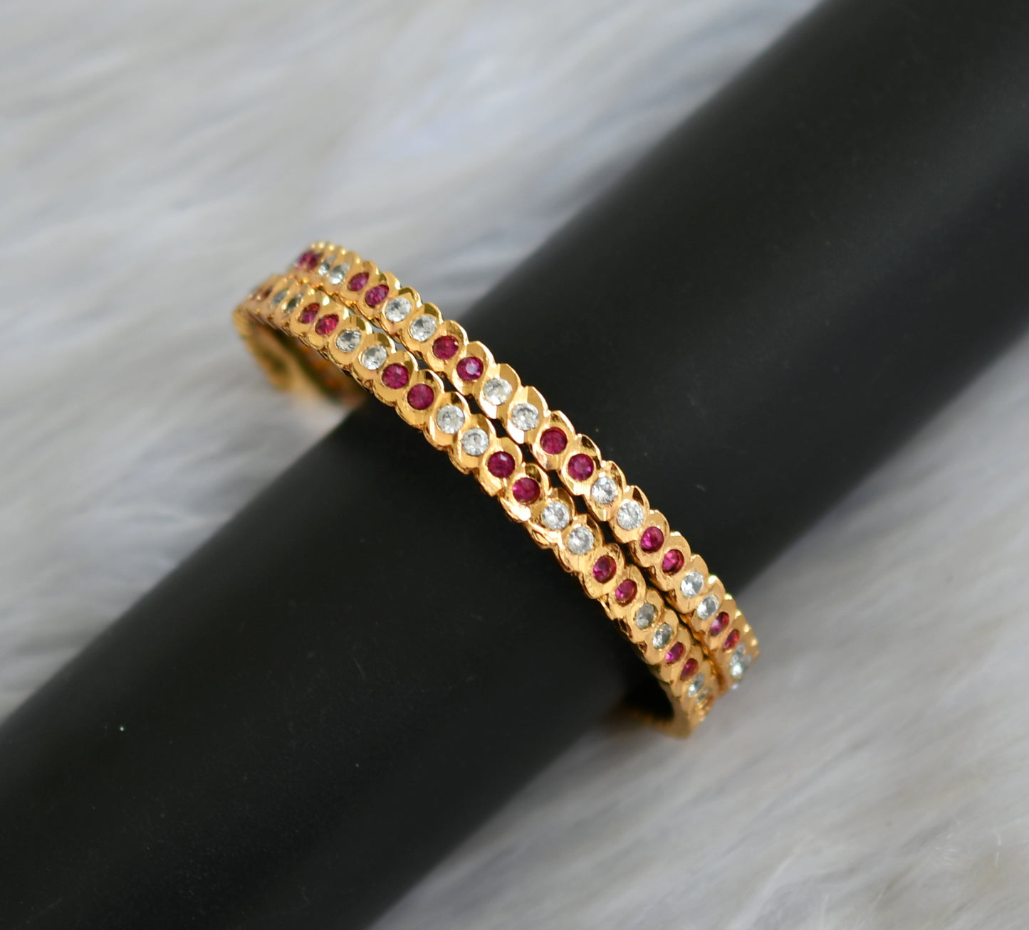 Gold tone ruby-white stone south Indian style bangles(2.4) dj-42113