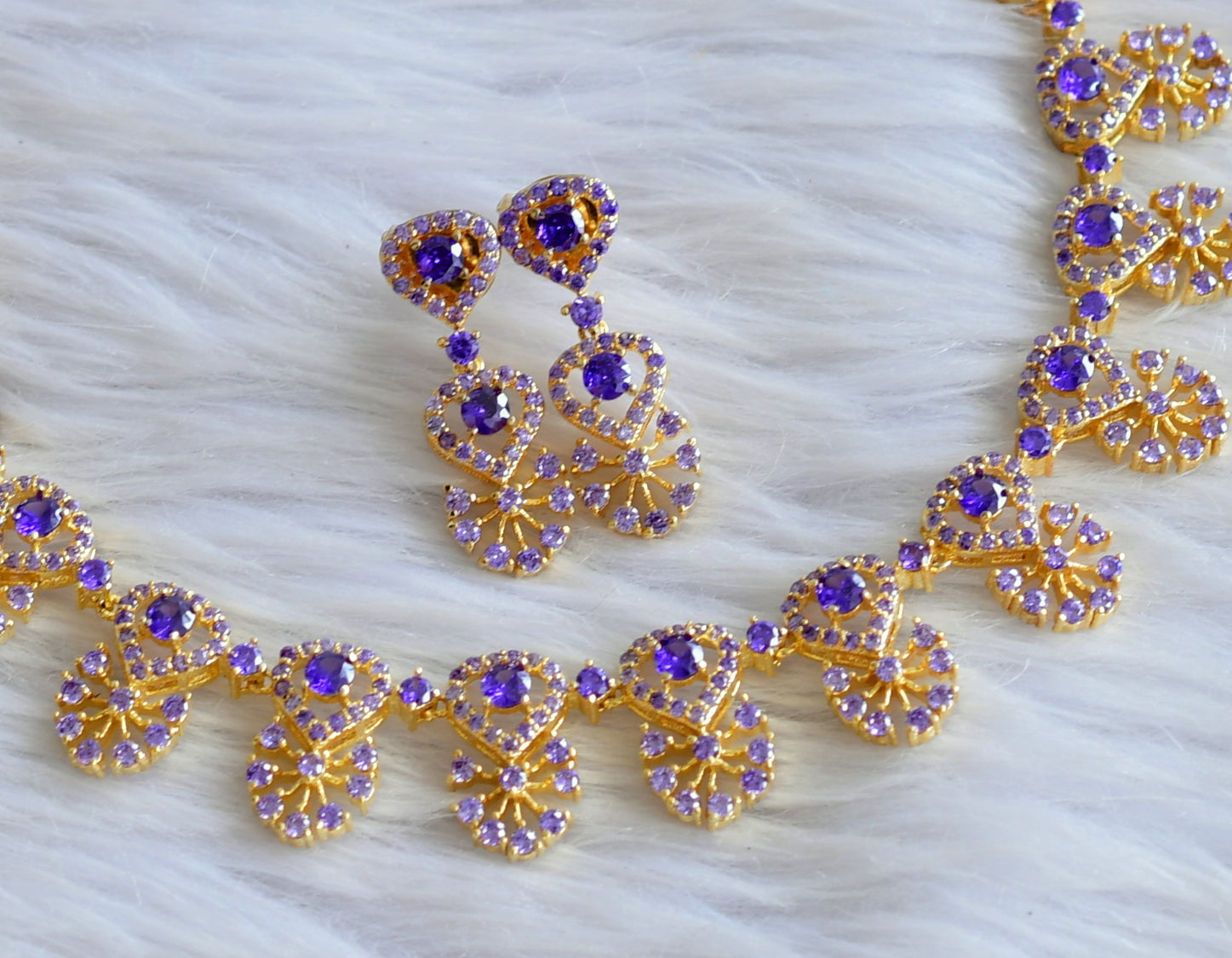 Gold tone ad purple stone necklace set dj-44882