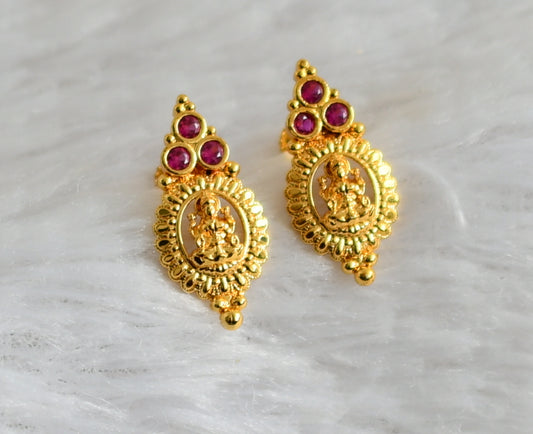 Gold tone pink stone lakshmi earrings dj-48272