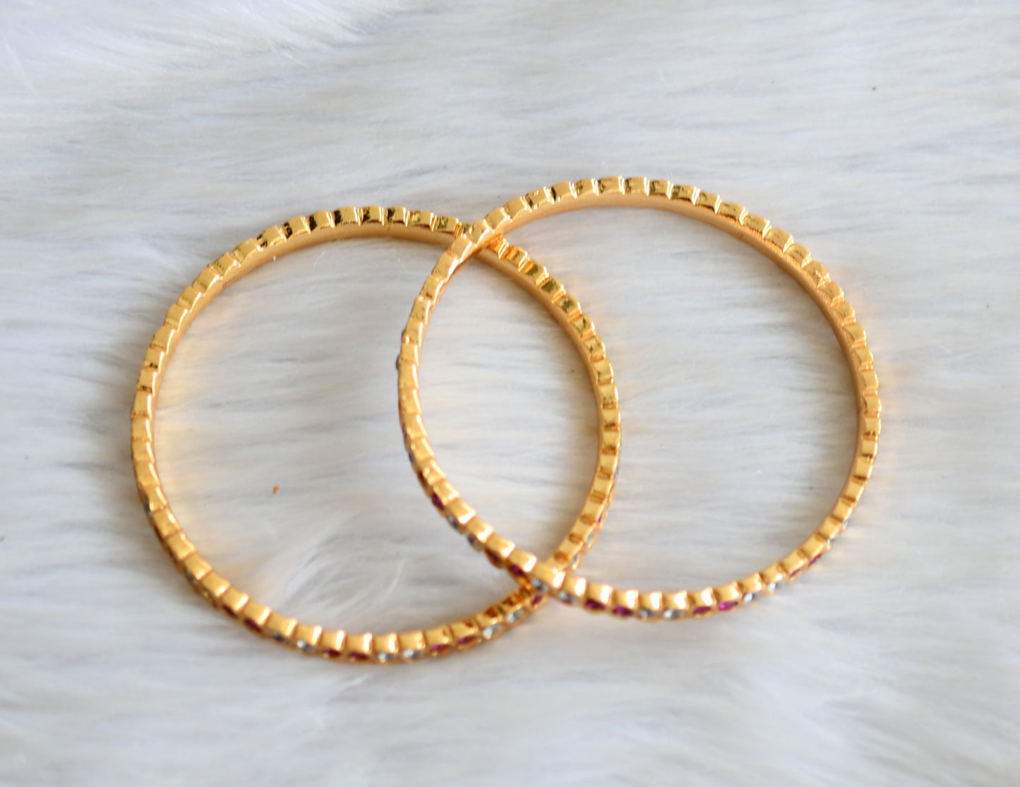 Gold tone ruby-white stone south Indian style bangles(2.4) dj-42113