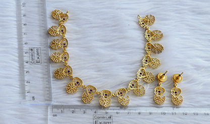 Gold tone ad purple stone necklace set dj-44882