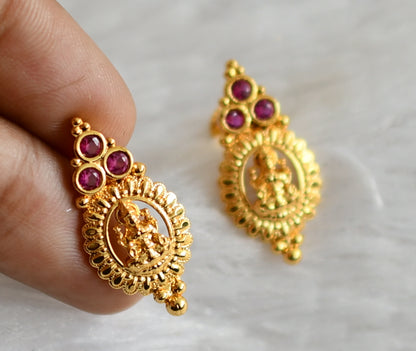 Gold tone pink stone lakshmi earrings dj-48272