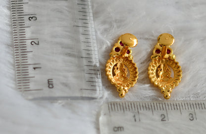 Gold tone pink stone lakshmi earrings dj-48272