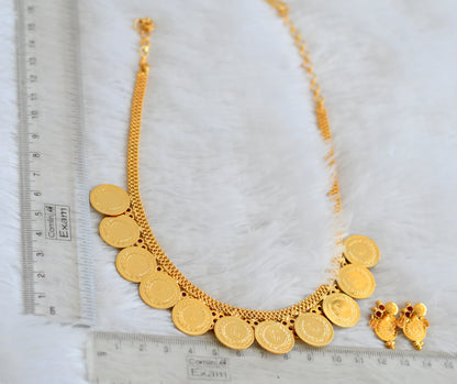 Gold tone ruby stone lakshmi coin flower necklace set dj-50281