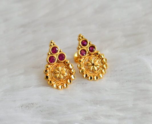 Gold tone pink stone round earrings dj-48270