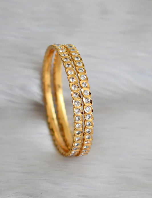 Gold tone white stone south indian style bangles(2.4) dj-46096