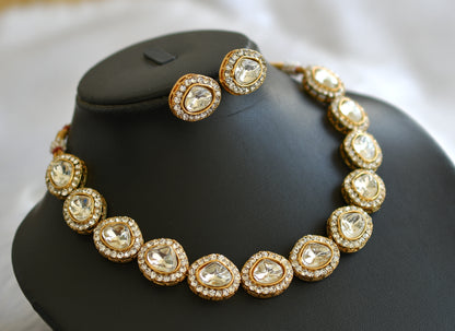 Matte finish cz white kundan jadau necklace set dj-43363