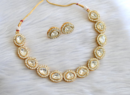 Matte finish cz white kundan jadau necklace set dj-43363