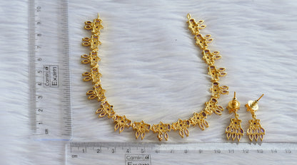 Gold tone ad purple-white stone flower necklace set dj-44879