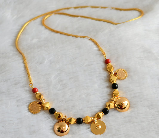 Gold tone 24 inches kodi chain with coral-black beaded lakshmi coin bottu mangalyam dj-48262