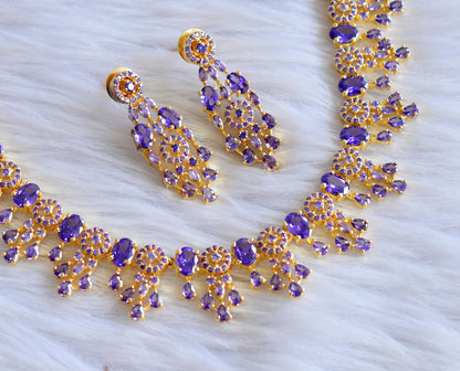 Gold tone ad purple stone necklace set dj-44884