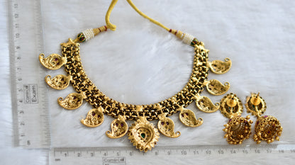 Antique gold tone kemp-green-white mango necklace set dj-46588