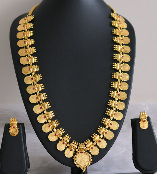 Gold tone pink lakshmi coin kerala style haar set dj-48318