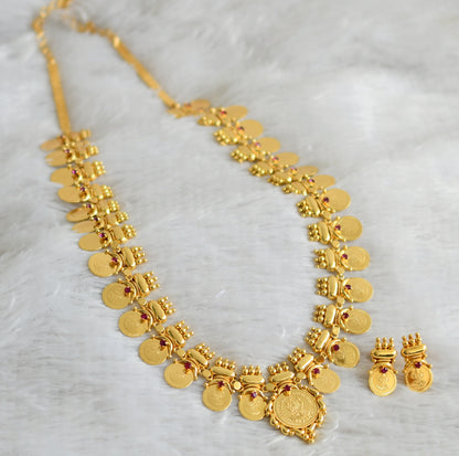 Gold tone pink lakshmi coin kerala style haar set dj-48318