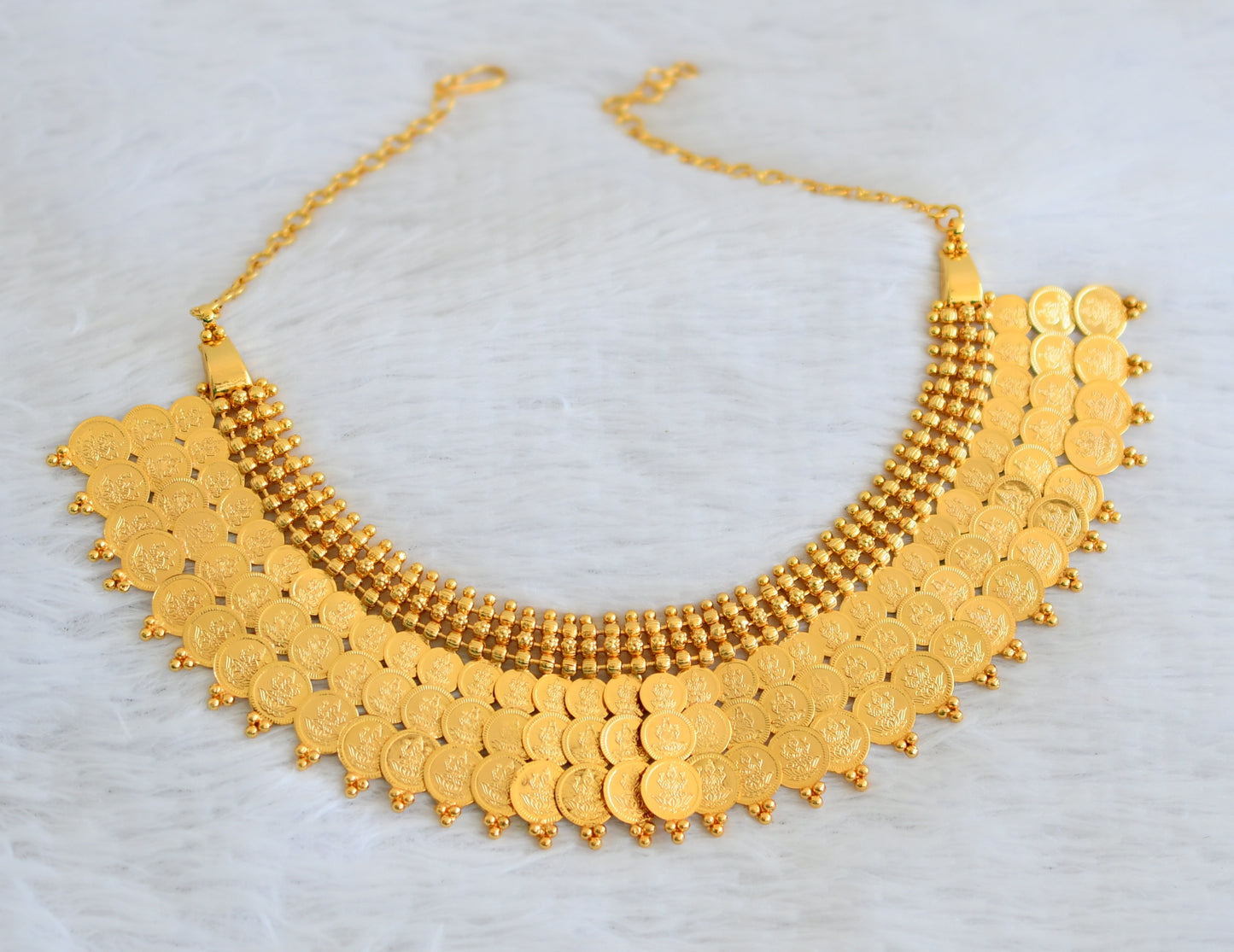Gold tone triple row lakshmi coin necklace dj-50289