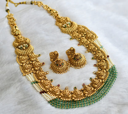 Matte finish kemp-green-white sea green beaded lakshmi peacock semi bridal set dj-46644