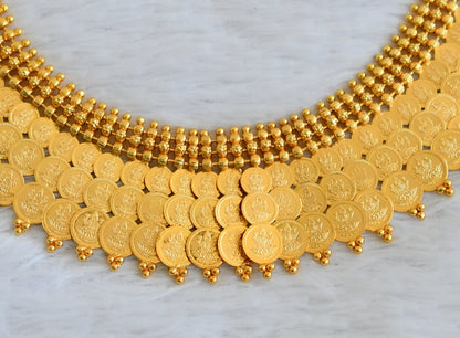 Gold tone triple row lakshmi coin necklace dj-50289