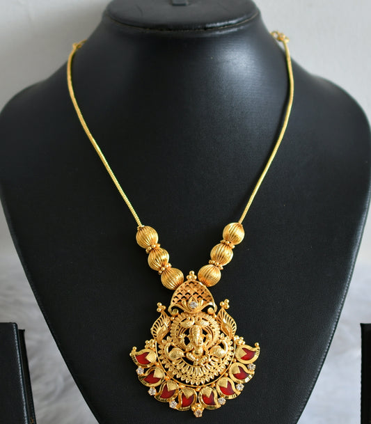 Gold tone kerala style red mango ganesha peacock necklace dj-48309