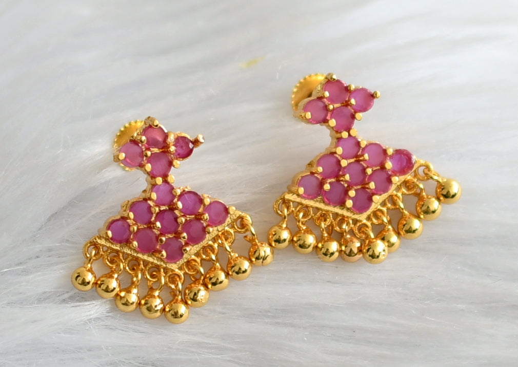 Gold tone ruby stone pathakkam earrings dj-44895