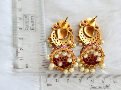 Matte finish kemp-green-white pearl moon flower jhumkka dj-46571