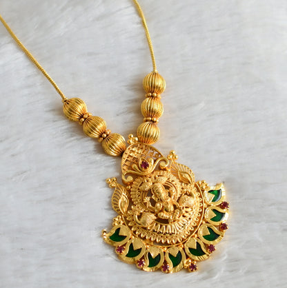 Gold tone kerala style pink-green mango ganesha peacock necklace dj-48310