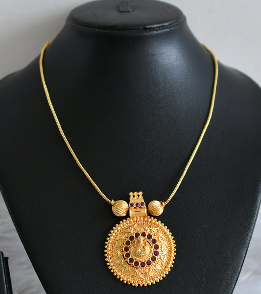 Gold tone kerala style ruby laksmi round necklace dj-48311