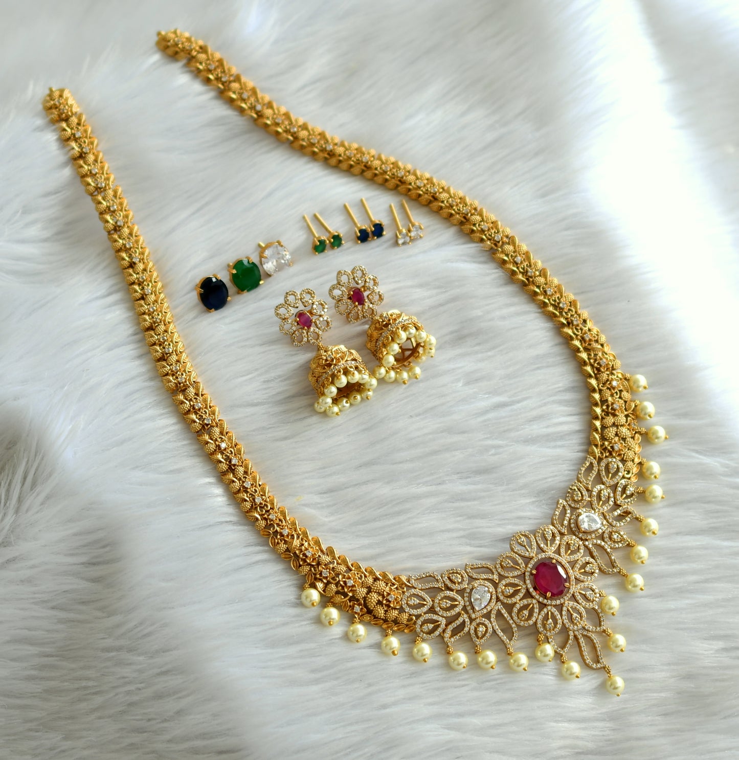 Matte finish ruby-green-white-blue changeable haar set dj-43374