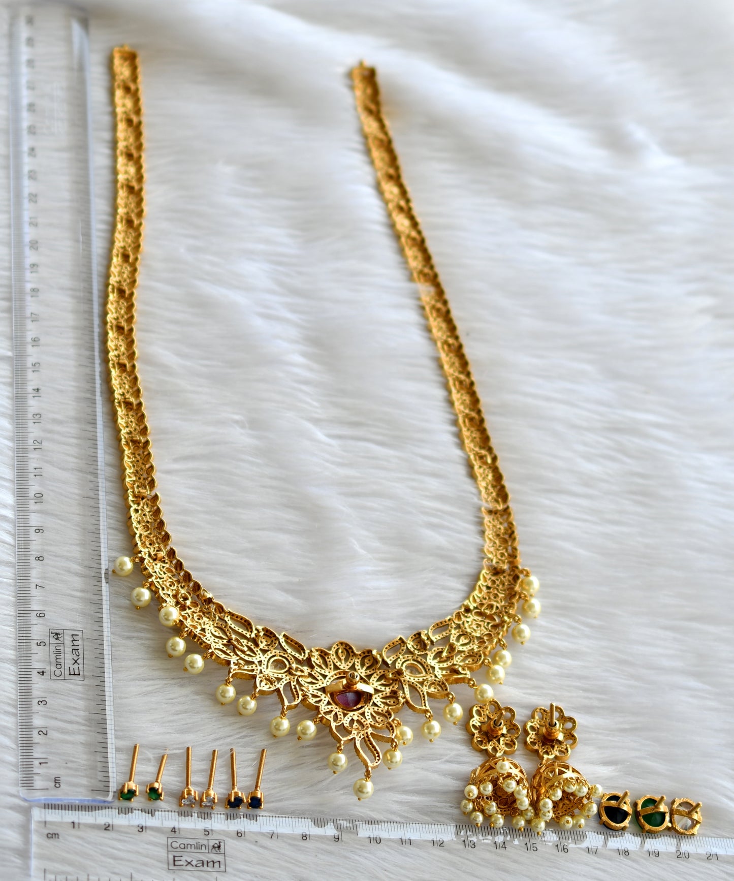 Matte finish ruby-green-white-blue changeable haar set dj-43374