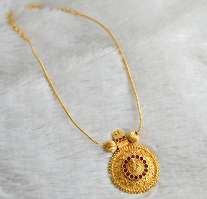 Gold tone kerala style ruby laksmi round necklace dj-48311