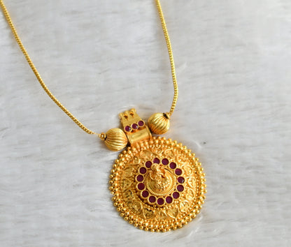 Gold tone kerala style ruby laksmi round necklace dj-48311